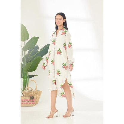 Nikasha Off White Hand Painted Cheetah Print Shirt Midi Dress