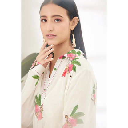 Nikasha Off White Hand Painted Cheetah Print Shirt Midi Dress