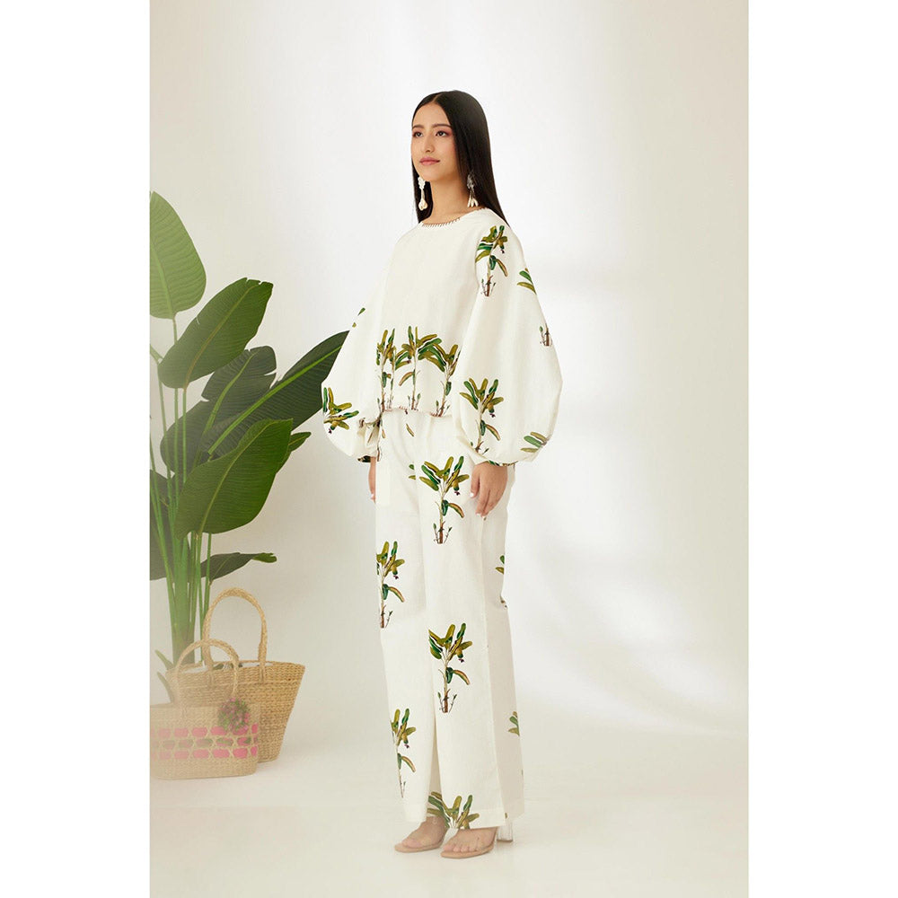 Nikasha Off White Hand Painted Banana Tree Print Top