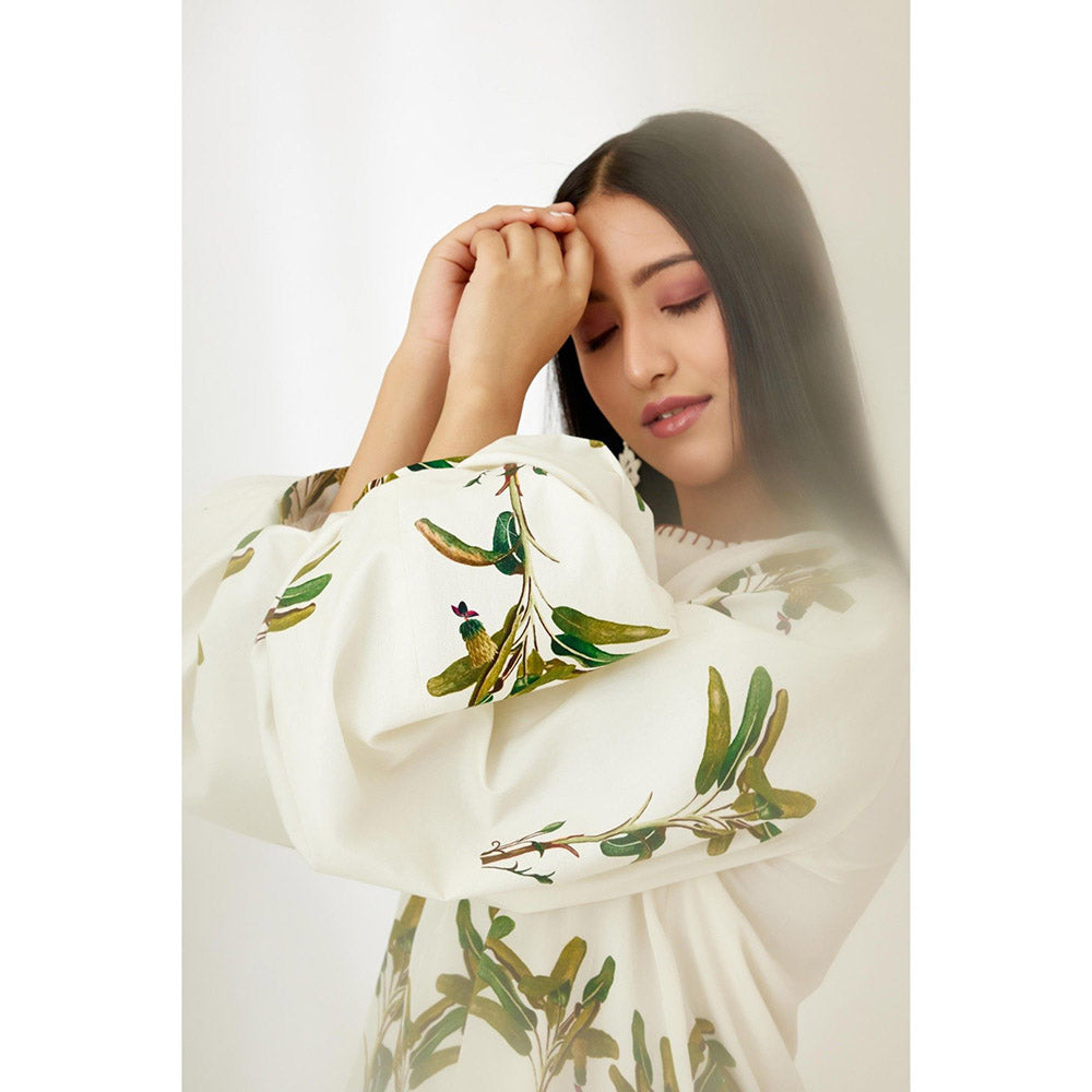 Nikasha Off White Hand Painted Banana Tree Print Top