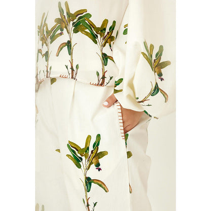 Nikasha Off White Hand Painted Banana Tree Print Top