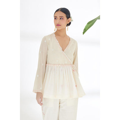 Nikasha Cream Polka Dot Wrap Top