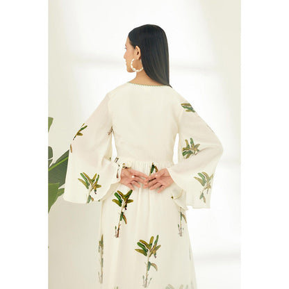 Nikasha Off White Hand Painted Banana Tree Print Dress