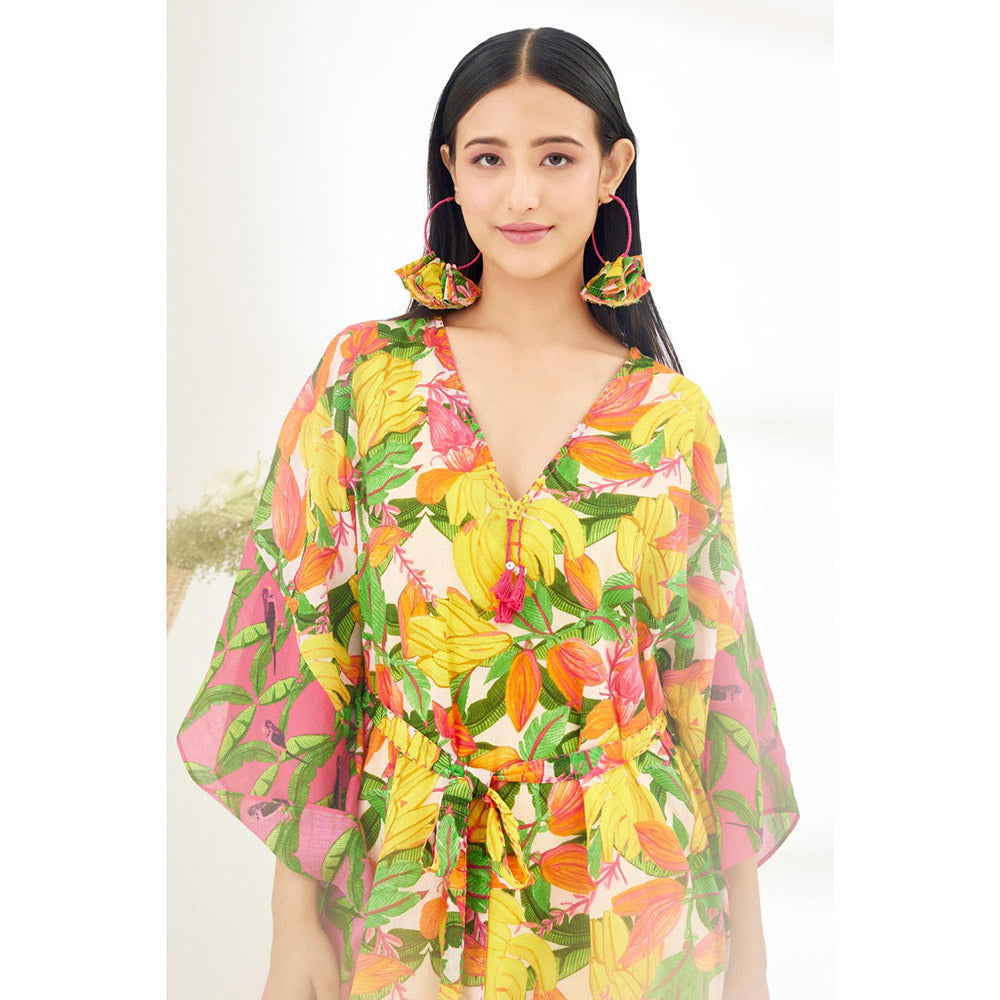 Nikasha Multi-Color Hand Painted Banana Fruit Print Mini Dress with Belt (Set of 2)