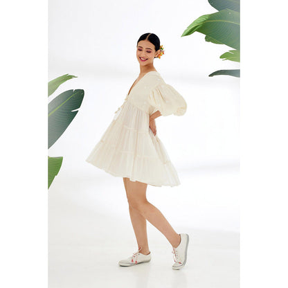 Nikasha Cream Polka Dots Tier Dress