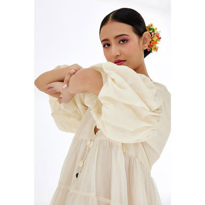 Nikasha Cream Polka Dots Tier Dress