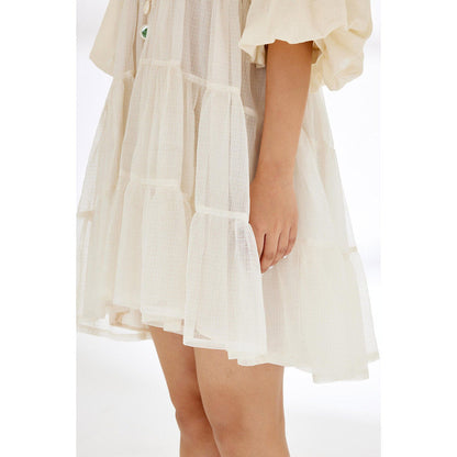 Nikasha Cream Polka Dots Tier Dress
