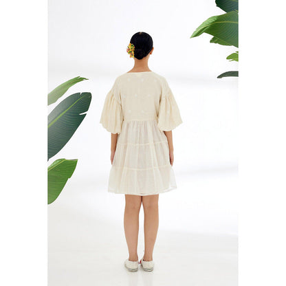 Nikasha Cream Polka Dots Tier Dress