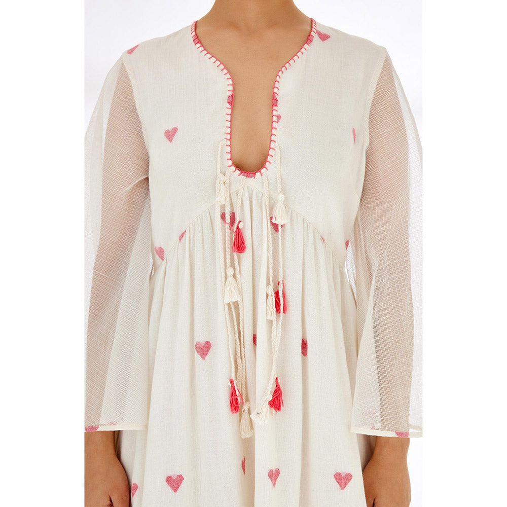 Nikasha Cream Dress with Hand Stitched Hearts
