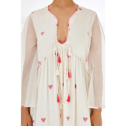 Nikasha Cream Dress with Hand Stitched Hearts
