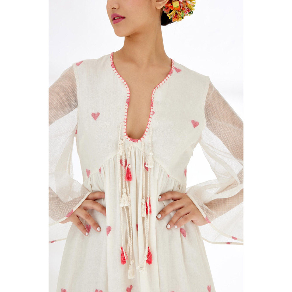 Nikasha Cream Dress with Hand Stitched Hearts