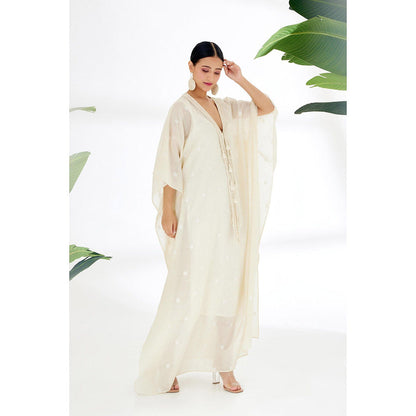 Nikasha Cream Polka Dots Maxi Dress