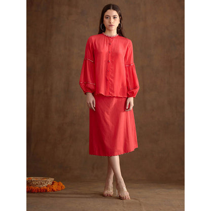 Nikasha Red Hand Embroidered Shirt
