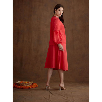 Nikasha Red Hand Embroidered Shirt