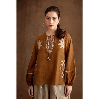 Nikasha Tobacco Applique Embroidered Top
