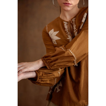 Nikasha Tobacco Applique Embroidered Top