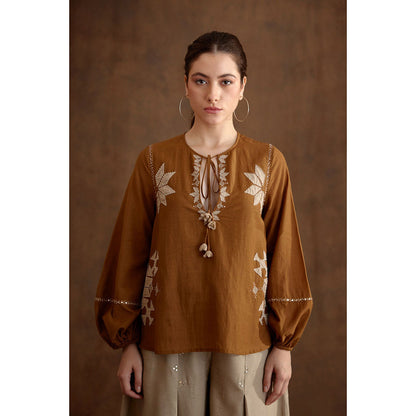 Nikasha Tobacco Applique Embroidered Top