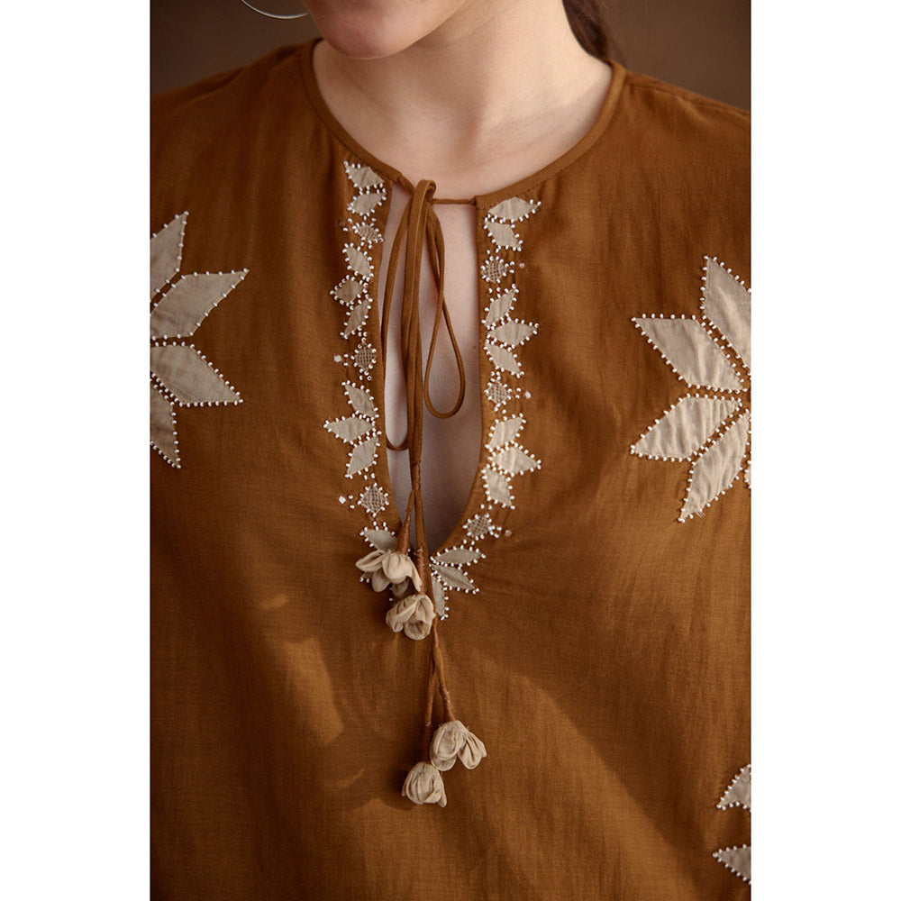 Nikasha Tobacco Applique Embroidered Top
