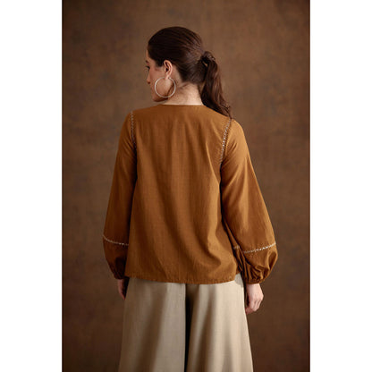 Nikasha Tobacco Applique Embroidered Top
