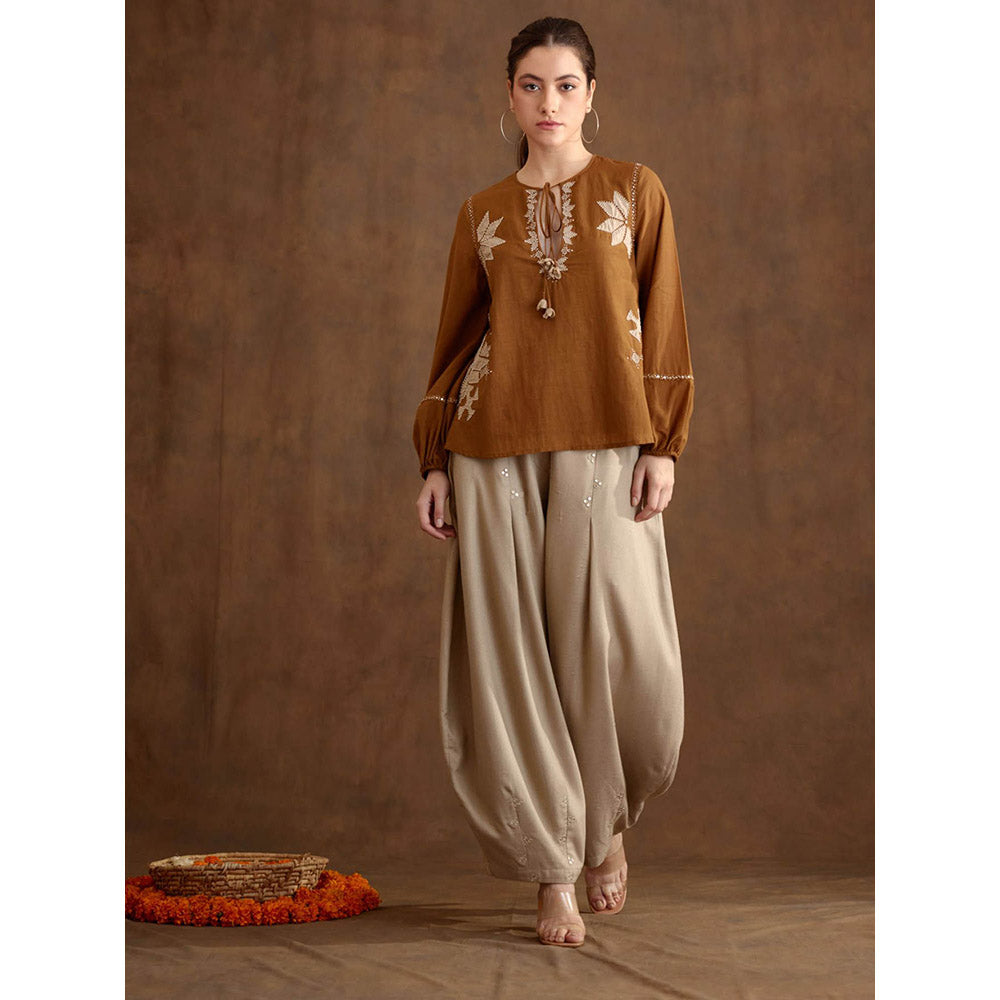 Nikasha Tobacco Multi Color Applique Embroidered Co-Ord (Set of 2)