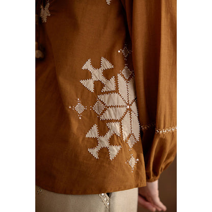 Nikasha Tobacco Multi Color Applique Embroidered Co-Ord (Set of 2)