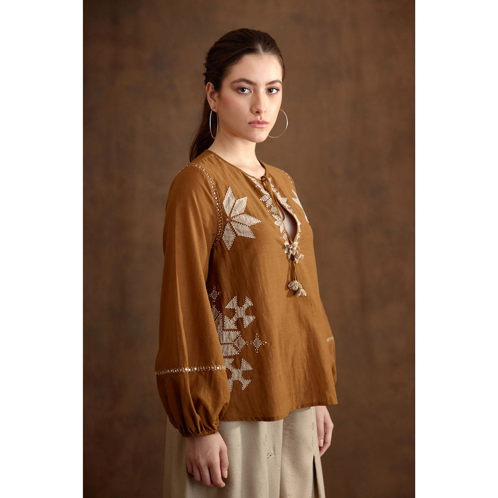 Nikasha Tobacco Multi Color Applique Embroidered Co-Ord (Set of 2)