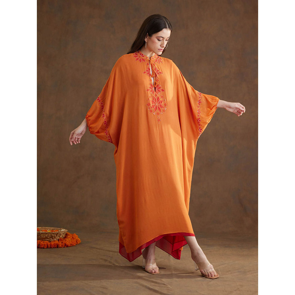 Nikasha Saffron Applique Embroidered Kaftan Maxi Dress