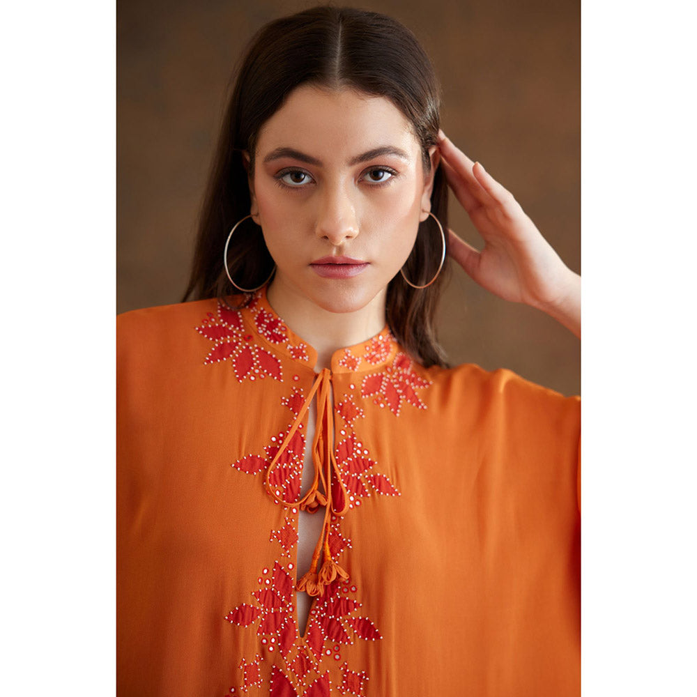 Nikasha Saffron Applique Embroidered Kaftan Maxi Dress
