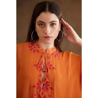 Nikasha Saffron Applique Embroidered Kaftan Maxi Dress