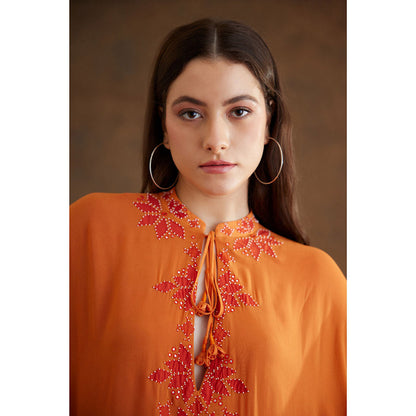 Nikasha Saffron Applique Embroidered Kaftan Maxi Dress