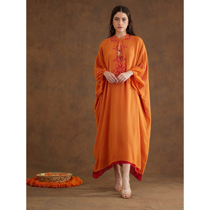 Nikasha Saffron Applique Embroidered Kaftan Maxi Dress