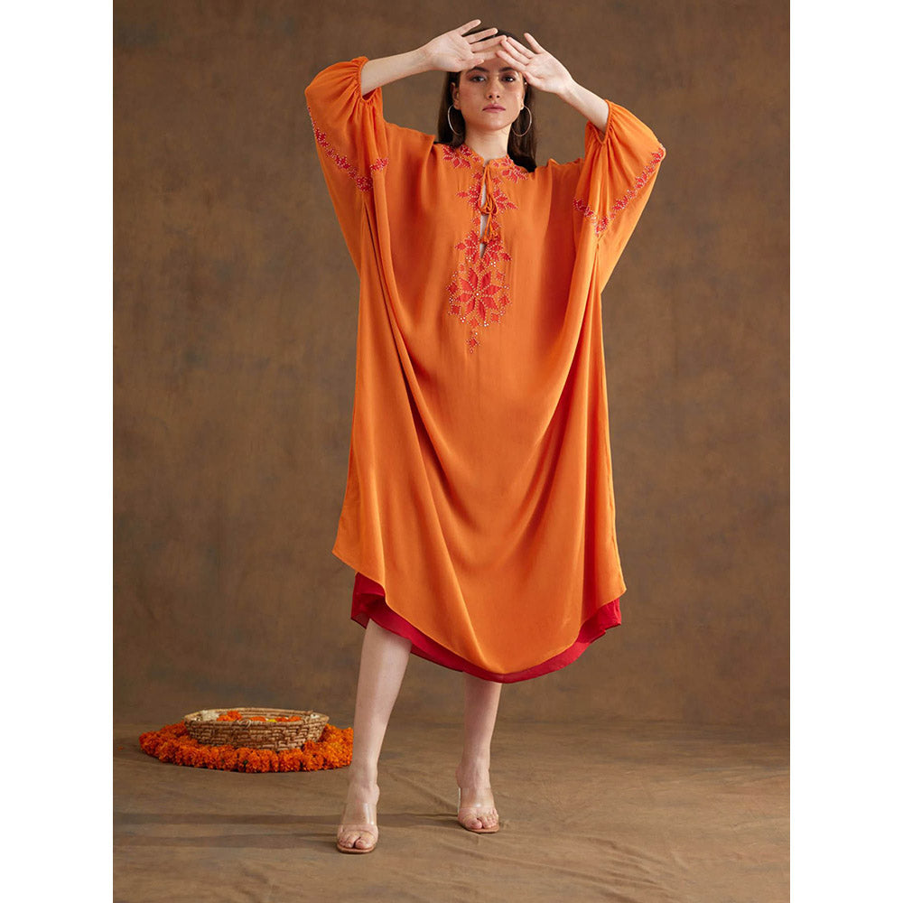 Nikasha Saffron Applique Embroidered Kaftan Maxi Dress