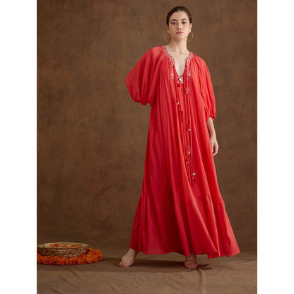 Nikasha Red Hand Mirror Work Maxi Dress