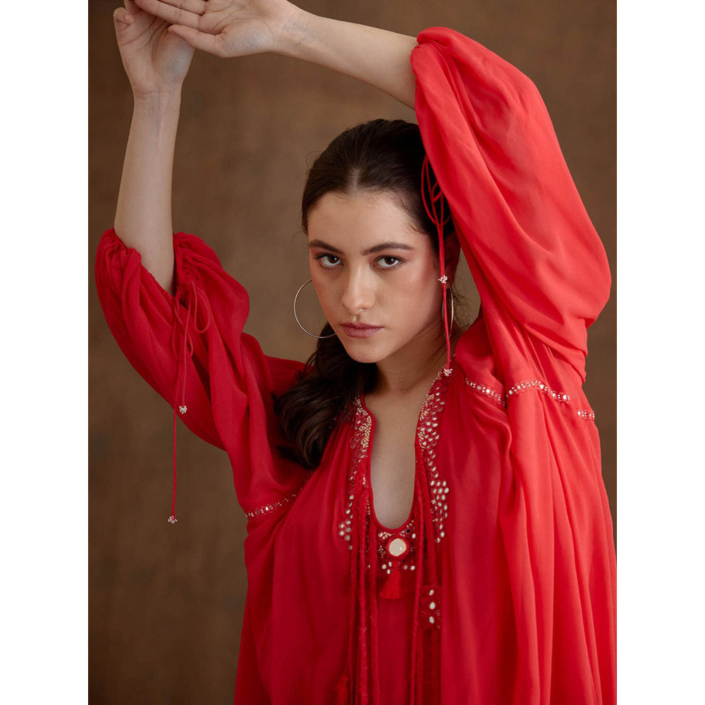 Nikasha Red Hand Mirror Work Maxi Dress