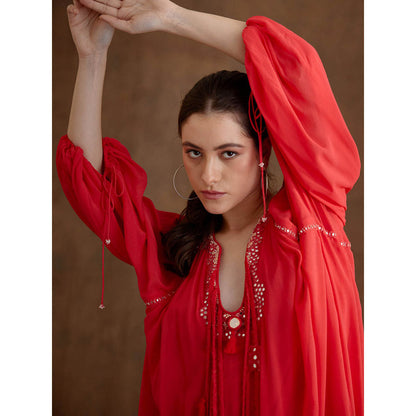 Nikasha Red Hand Mirror Work Maxi Dress