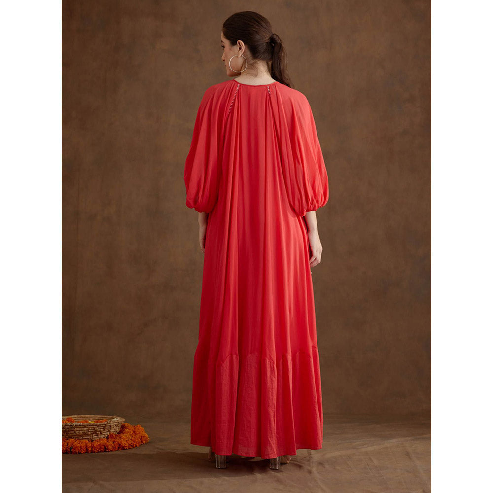 Nikasha Red Hand Mirror Work Maxi Dress