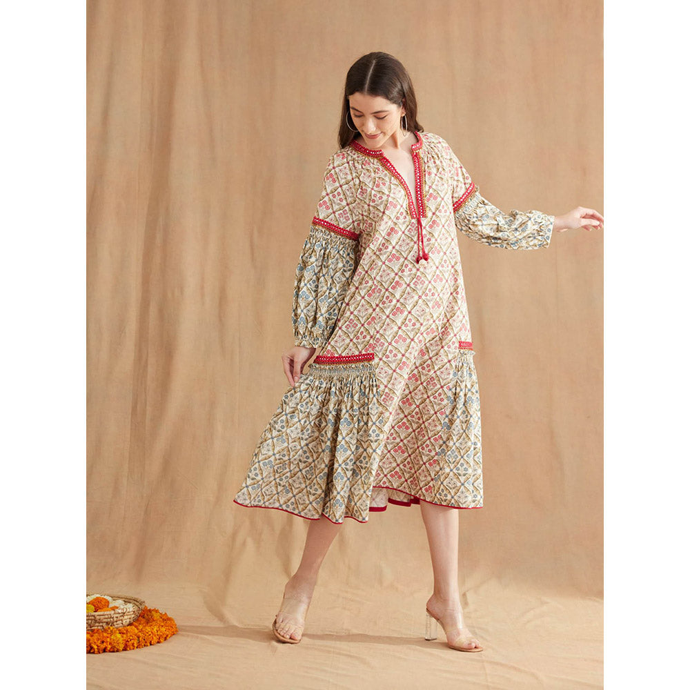 Nikasha Bespoke Hand Mirror Work Cotton Poplin Dress