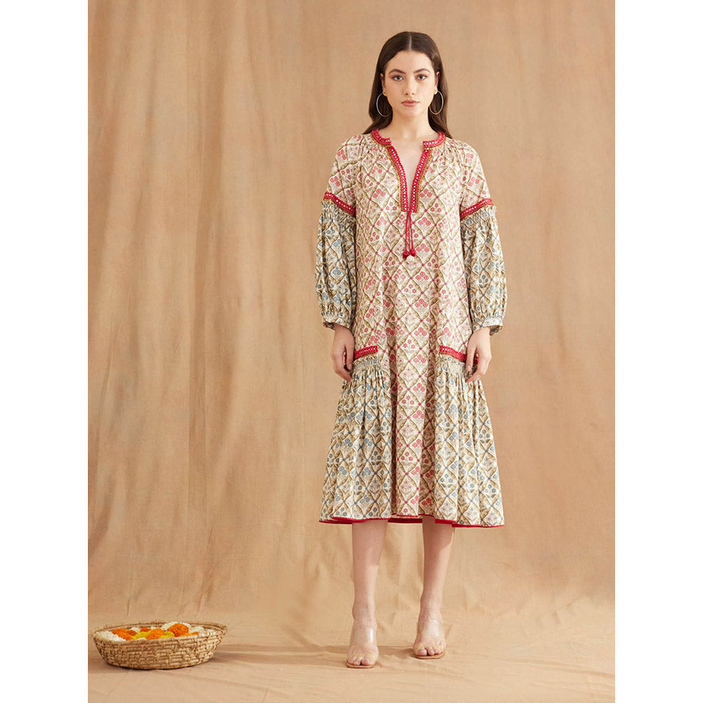 Nikasha Bespoke Hand Mirror Work Cotton Poplin Dress