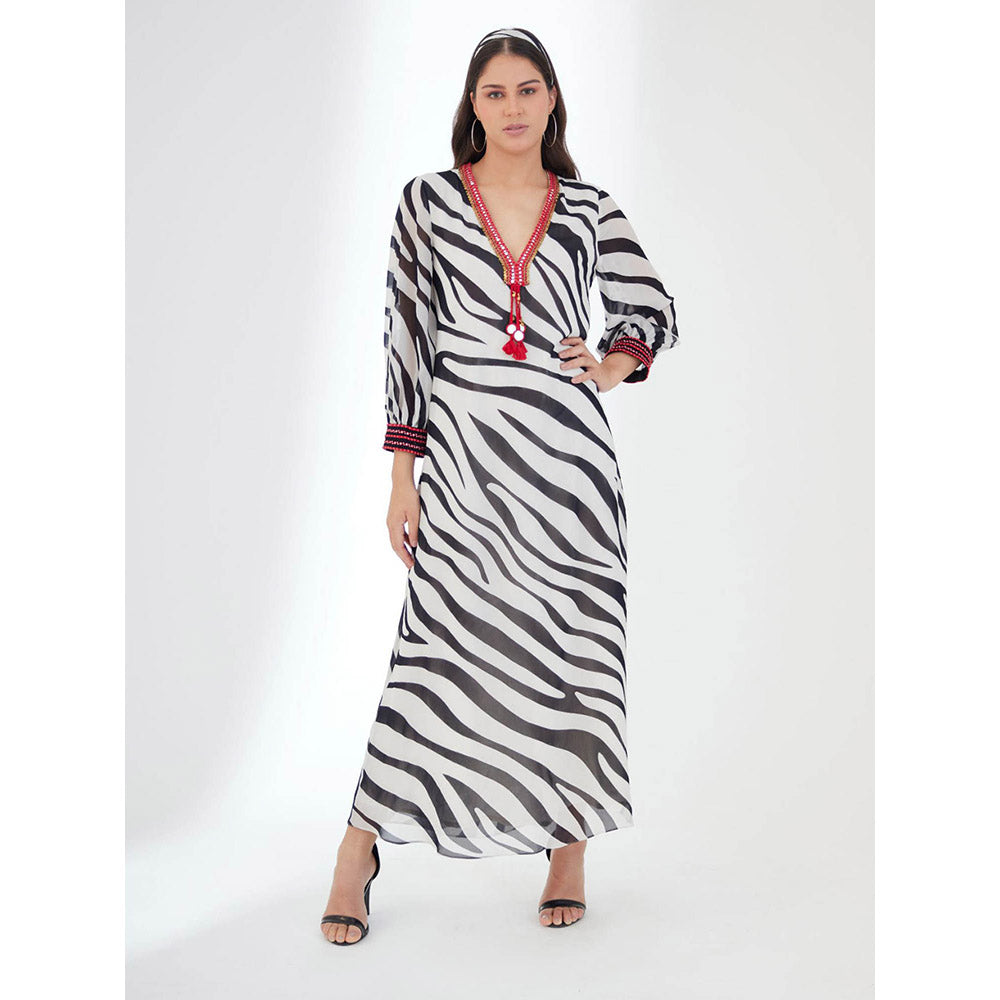 Nikasha Black and White Animal Print Maxi Dress