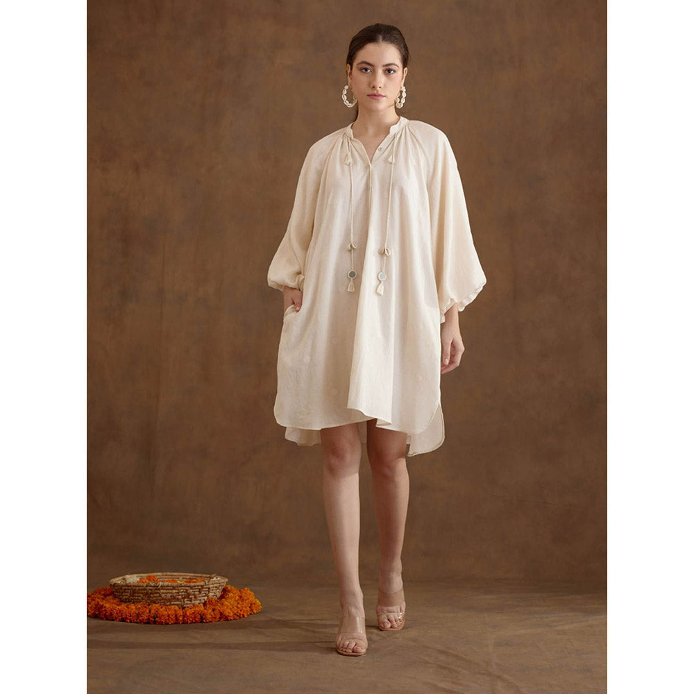 Nikasha Cream Hand Braided Tassels Tier Dress