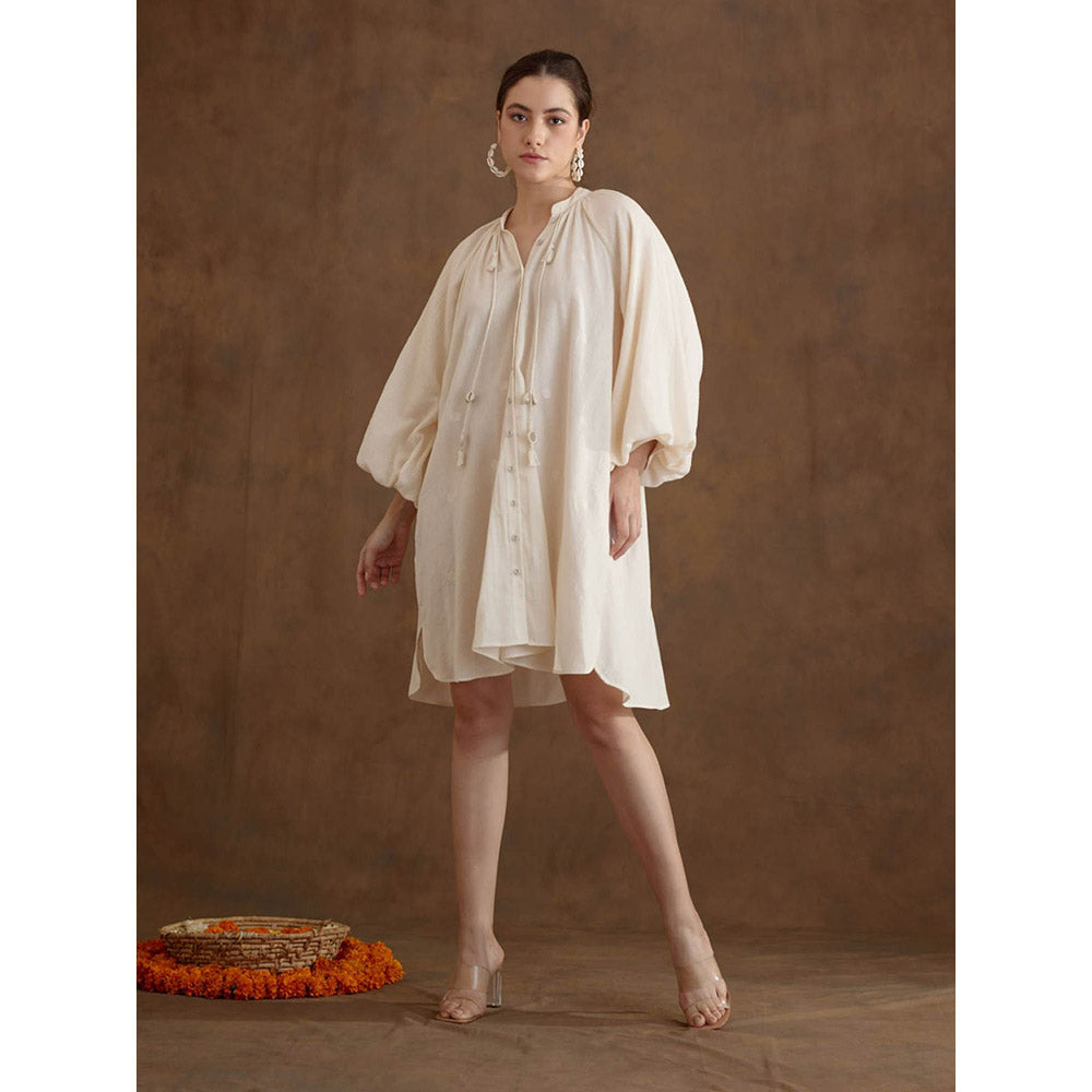 Nikasha Cream Hand Braided Tassels Tier Dress