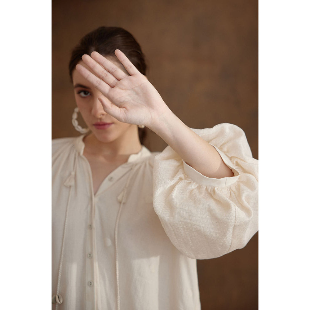 Nikasha Cream Hand Braided Tassels Tier Dress