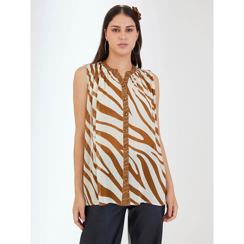 Nikasha Tobacco Multi Color Animal Print Sleeveless Shirt