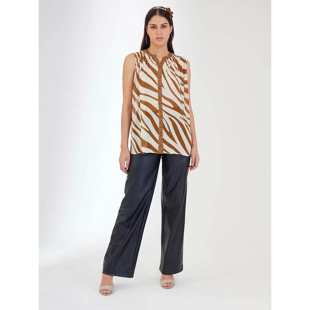 Nikasha Tobacco Multi Color Animal Print Sleeveless Shirt