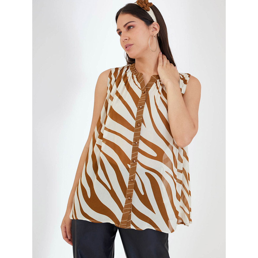 Nikasha Tobacco Multi Color Animal Print Sleeveless Shirt