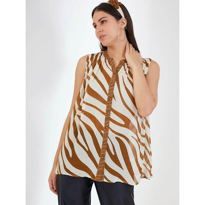 Nikasha Tobacco Multi Color Animal Print Sleeveless Shirt