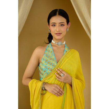 Nikasha Pitambari Pure Silk Chiffon Saree with Stitched Blouse