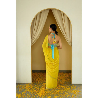 Nikasha Pitambari Pure Silk Chiffon Saree with Stitched Blouse