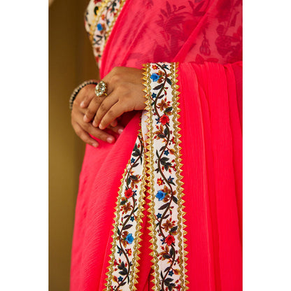 Nikasha Mithai Pink Pure Silk Chiffon Saree with Stitched Blouse