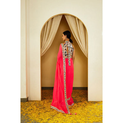 Nikasha Mithai Pink Pure Silk Chiffon Saree with Stitched Blouse